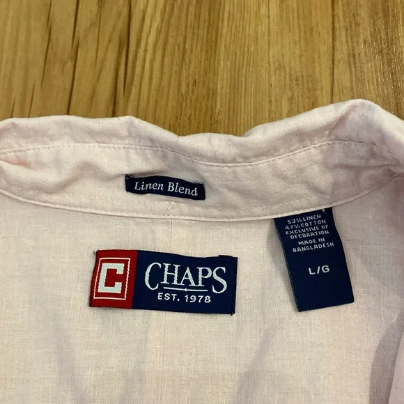 ♥️ HOST PICK ♥️ CHAPS men’s pink linen blend short sleeve L - Picture 8 of 10